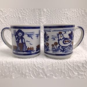 Vintage Blue & White Made In Japan Coffee Mugs